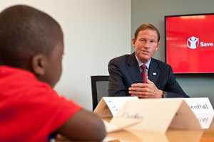 Connecticut's Blumenthal Visits Save The Children In Fairfield