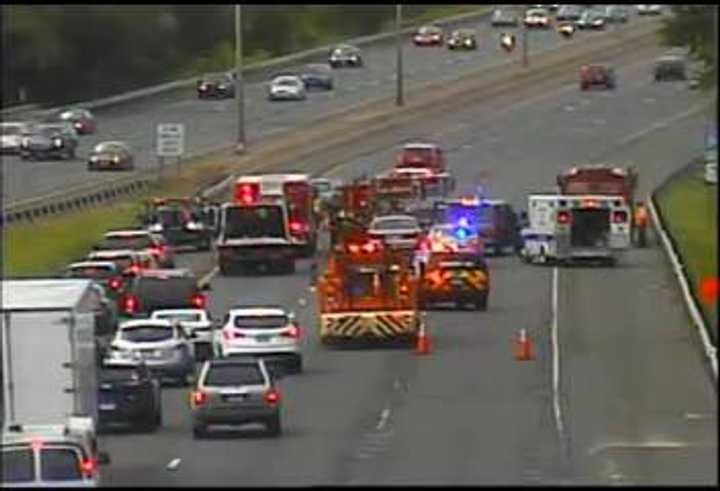 I-84 west is blocked by a two-vehicle accident between Exits 7 and 6 in Danbury on Thursday afternoon. 