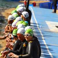 <p>Amy Dixon, right, of Greenwich, gets ready for the start of the race. </p>