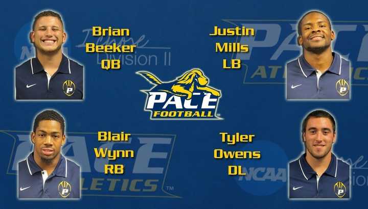 Pace University football names its captains: Brian Bleeker, Justin Mills, Blair Wynn and Tyler Owens. 