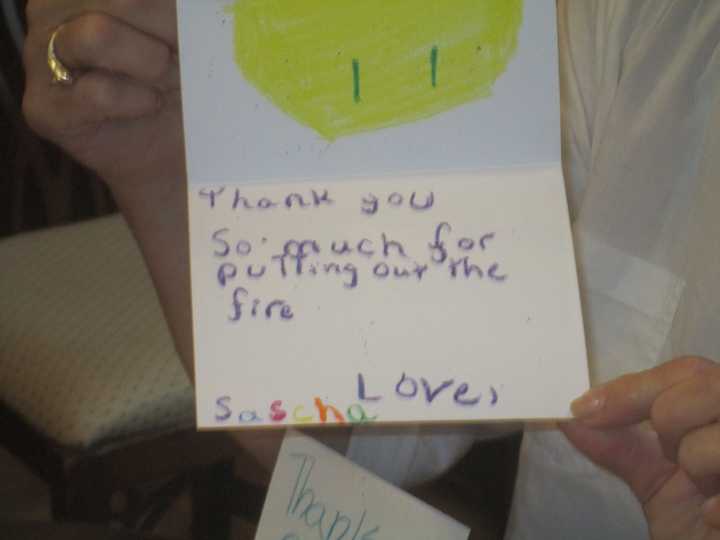 One of the thank you cards written to firefighters on Sept. 11.