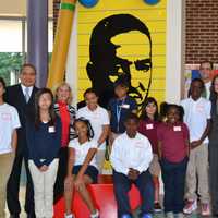 <p>Students greet John Marshall at the Thurgood Marshall Middle School at Six to Six Interdistrict Magnet School in Bridgeport. See story for names.</p>