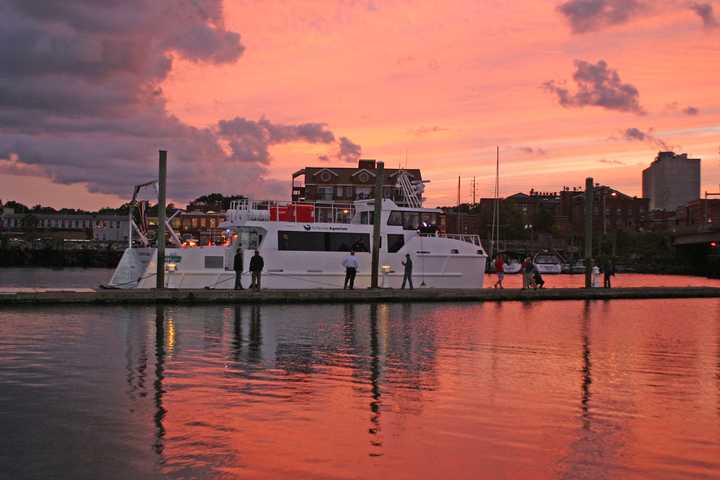 The research vessel Spirit of the Sound pulls into Norwalk Harbor for the first time Sept. 24. The Maritime Aquarium will christen the catamaran Friday evening. 