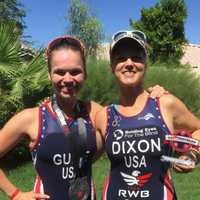 <p>Greenwich para-athlete Amy Dixon, right, with guide Caroline Gaynor, finished second in her division at the U.S. National Championships in Arizona.</p>