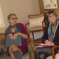 <p>Lt. Gov. Nancy Wyman, right, makes a point during a panel discussion Monday in Stamford. Looking on are U.S. Rep. Rosa DeLauro, center, and Fran Pastore, CEO of the Women&#x27;s Business Development Corporation.</p>