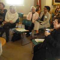 <p>Women at a panel discussion, Women, Leadership, and the Workplace, held Monday in Stamford. U.S. Rep. Rosa DeLauro, left, and Lt. Gov. Nancy Wyman were the featured speakers at the event held at the Stamford Museum &amp; Nature Center.</p>