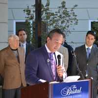 <p>Jan Burman of the Engel Burman Group speaks at the grand opening for The Bristal at Armonk.</p>