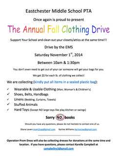 Eastchester Middle School PTA's Fall Clothing Drive Coming Soon
