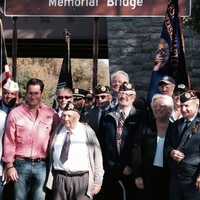 <p>Members of the  Northern Westchester-Putnam Disabled American Veterans Chapter 137, Sen. Ball and Assemblywoman Galef gather under the dedicated bridge. </p>