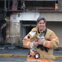 <p>Former Mahopac Fire Capt. Michael Klein retrieves a cat named Daisy.</p>