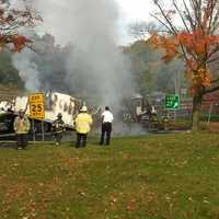 <p>The Greenwich Fire Department is putting out the truck fire on the Merritt Parkway.</p>
