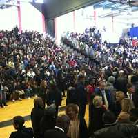 <p>The bleachers are packed with Dannel Malloy supporters Sunday for the rally with President Barack Obama. </p>