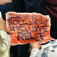 <p>His sign said, &quot;Queers demand bold broad inclusive relief.&quot; </p>