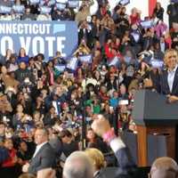 <p>President Barack Obama greets the crowds during a campaign rally for Gov. Dan Malloy in Bridgeport Sunday.</p>