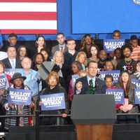 <p>Gov. Dannel Malloy discusses progress the state has made in the last four years during the campaign rally in Bridgeport.</p>