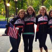 <p>Stamford&#x27;s Megan Parker, second from left, and Norwalk&#x27;s Amanda Glendinning, second from right, pose with other members of Multiple Myeloma Research Foundation. </p>