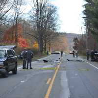 <p>New York State Troopers at the scene of a 2-car collision on Route 22 in Southeast.</p>