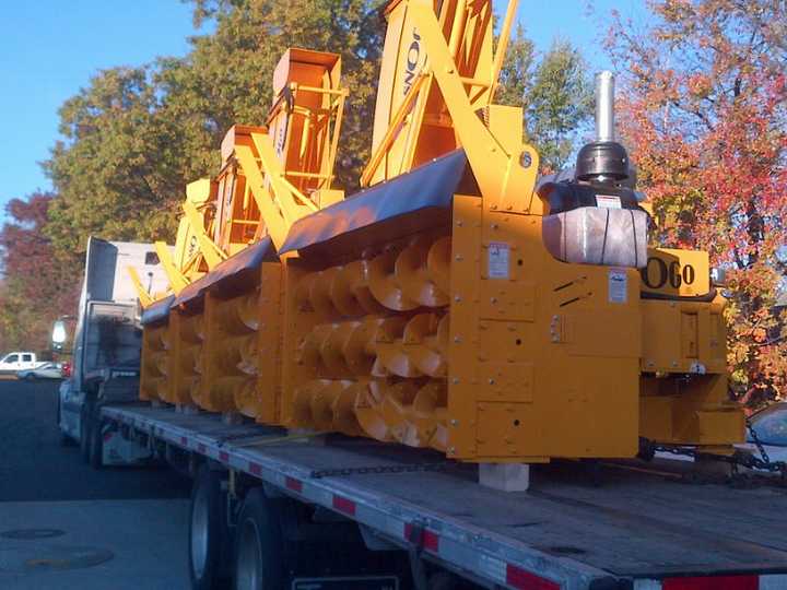 The jumbo snowblowers are mounted on traditional loaders and, when in operation, are followed by plow trucks to assist in clearing roads. Connecticut is sending the equipment to the Buffalo, N.Y., area on Thursday. 