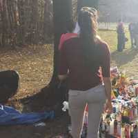 <p>Students and friends visiting the site of Joey Touri&#x27;s fatal crash on Monday afternoon near Port Chester High School.</p>