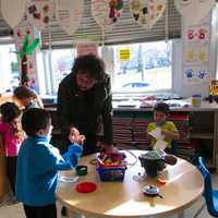 <p>Lowey visits with the students at the school.</p>