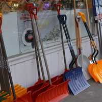 <p>Snow shovels available outside Chubby&#x27;s Hardware in Pound Ridge.</p>