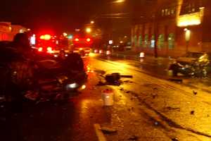 Crash Knocks SUV On Its Roof Outside Norwalk Fire Department