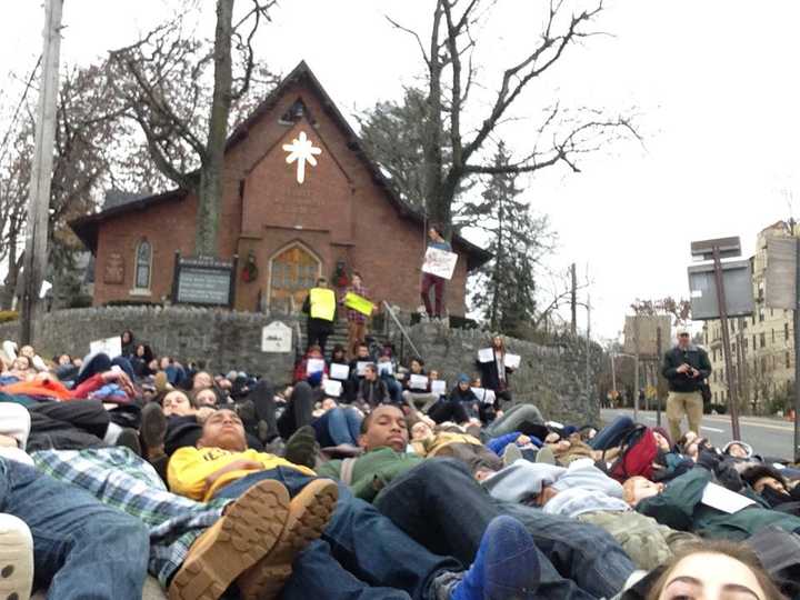 Hastings-on-Hudson students stage a &quot;die-in&quot; on Friday, Dec. 6, in protest of the lack of indictment in the death of Eric Garner.