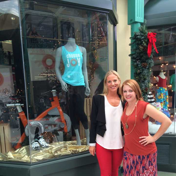 Mackenzie Pretty, left, and Melissa Joan Hart, right, in front of  JoyRide in Westport.