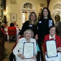 <p>From left, 2014 Anne Hutchinson-Bronxville Chapter NSDAR honorees Mary Mimms and Virginia Kathryn Hefti, Back Row from left, Valerie Fine Limekiller and Brook Tyler Hanna.</p>