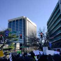 <p>Protestors gather in White Plains on Saturday to show their displeasure with grand jury decisions in which white police officers were not indicted in incidents with African-Americans.</p>