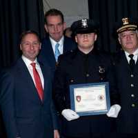 <p>Chief Timothy Bonci of Eastchester with his son, Timothy, the county executive and county public safety commissioner.</p>