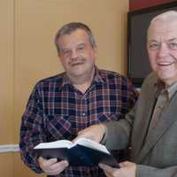 <p>Terry Wilcox, right, of the Bridgeport Rescue Mission with a New Life Program graduate.</p>