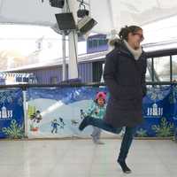 <p>Lily Schlafman and mom, Julie, of New Canaan, try sock skating at Stepping Stones Museum for Children.</p>