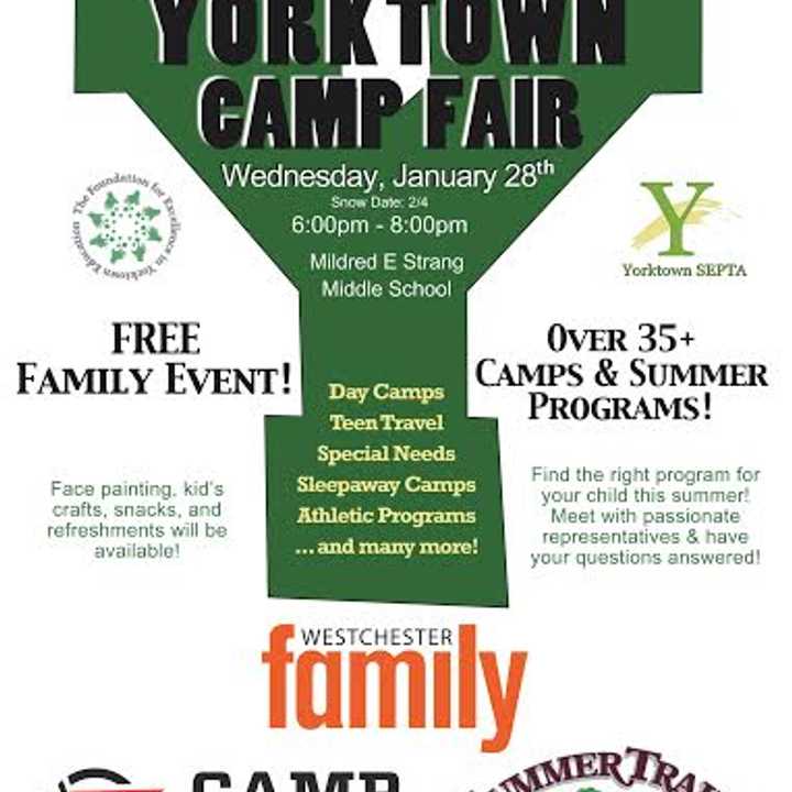 The Foundation for Excellence in Yorktown Education will host its annual Camp Fair from 6 p.m. to 8 p.m. on Thursday, Jan. 28, at Mildred E. Strang Middle School, 2701 Crompond Road.