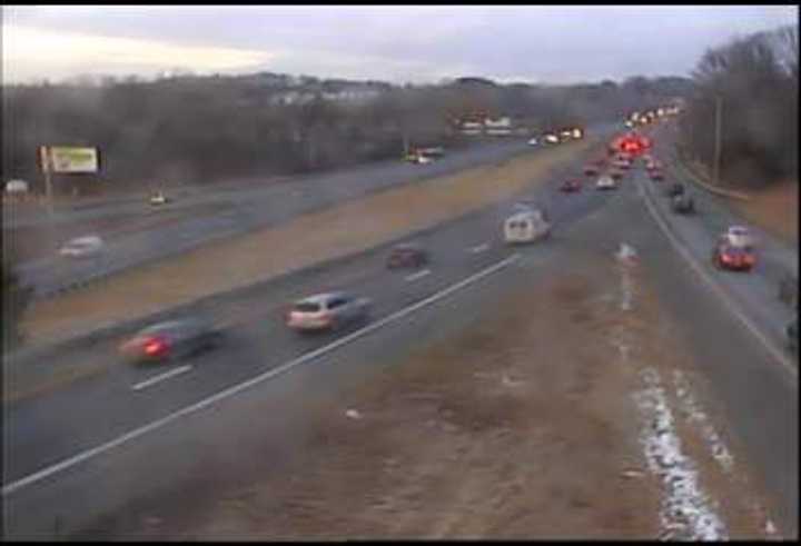 Traffic is slowed on I-84 In Danbury on Wednesday morning. 