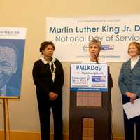 <p>Left to right: Dothlyn Dennis of Volunteer New York!, Executive Director Alisa Kesten, United Way of Westchester and Putnam CEO Alana Sweeny kick off Martin Luther King Day in Yonkers.</p>