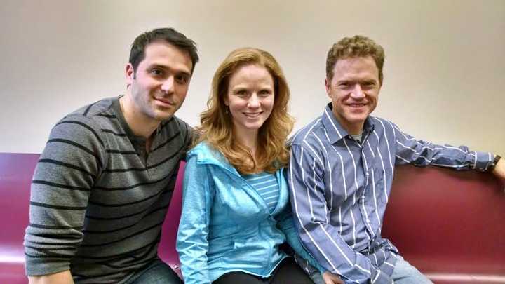 Jeremiah James (Sir Lancelot), Jennifer Hope Wills (Guenevere), and Clark Carmichael (King Arthur).