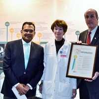 <p>Left to right are Dr. Raj Ratan, Burke CEO; Dr. Mary Beth Walsh, Deputy County Executive Kevin Plunkett and N.Y. State Legislator Benjamin Boykin.</p>