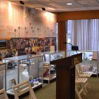 <p>The lobby exhibits Then and Now theme features vignettes highlighting Burkes past, present and future. </p>