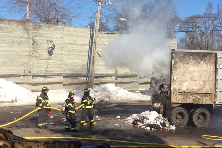 Fairfield Firefighters Deal With Frozen Hydrants During Garbage Truck Blaze