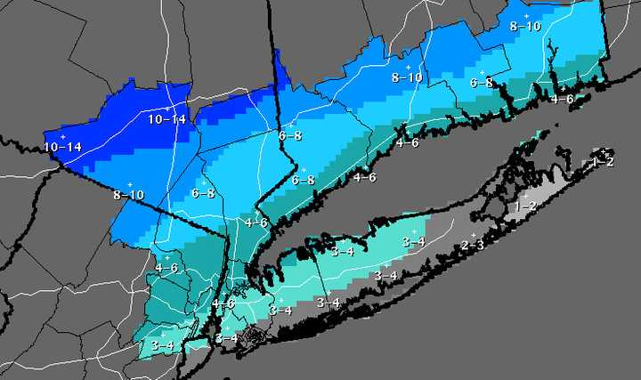 Projected snowfall totals provided by the National Weather Service.