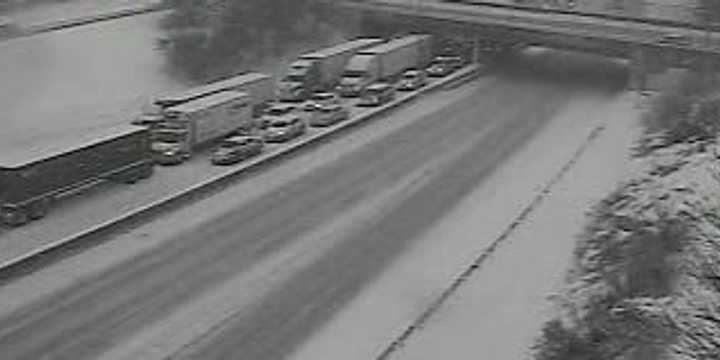 A look at the closed northbound lanes on I-95 in Rye on Monday.