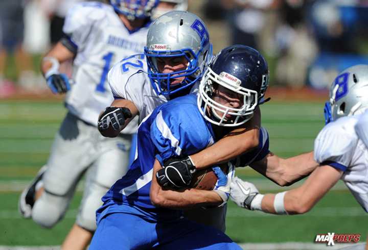 Steven Ircha of Bronxville slams into a ballcarrier.