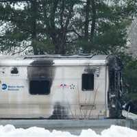 <p>A train collided with a car stopped on the tracks in Valhalla Tuesday night.</p>