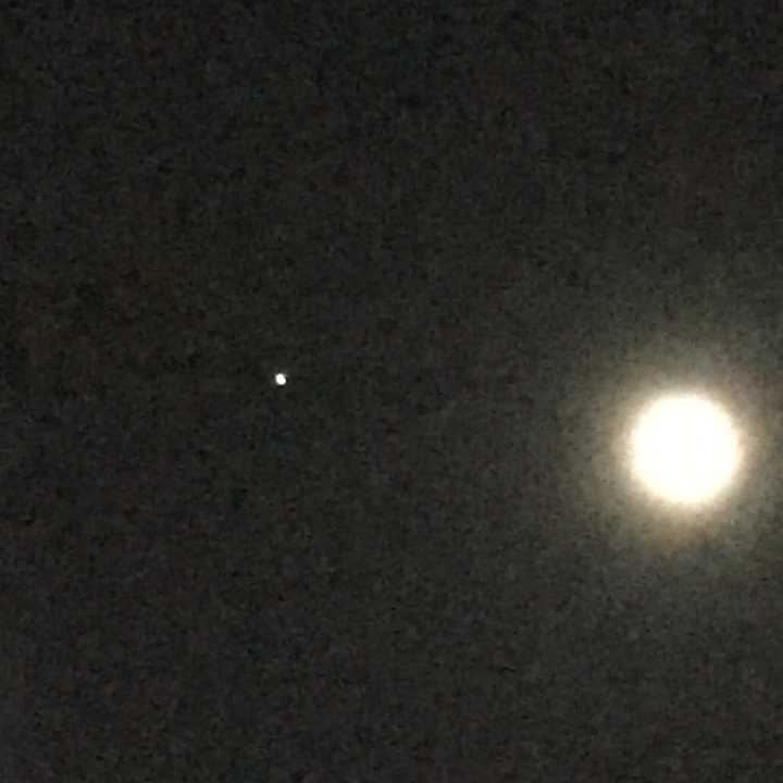 A view of Jupiter (left) aligned near the moon Tuesday night.