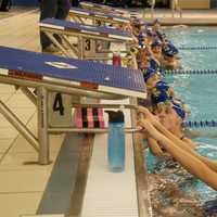 <p>It&#x27;s time for the backstroke at the Chelsea Piers pool. </p>