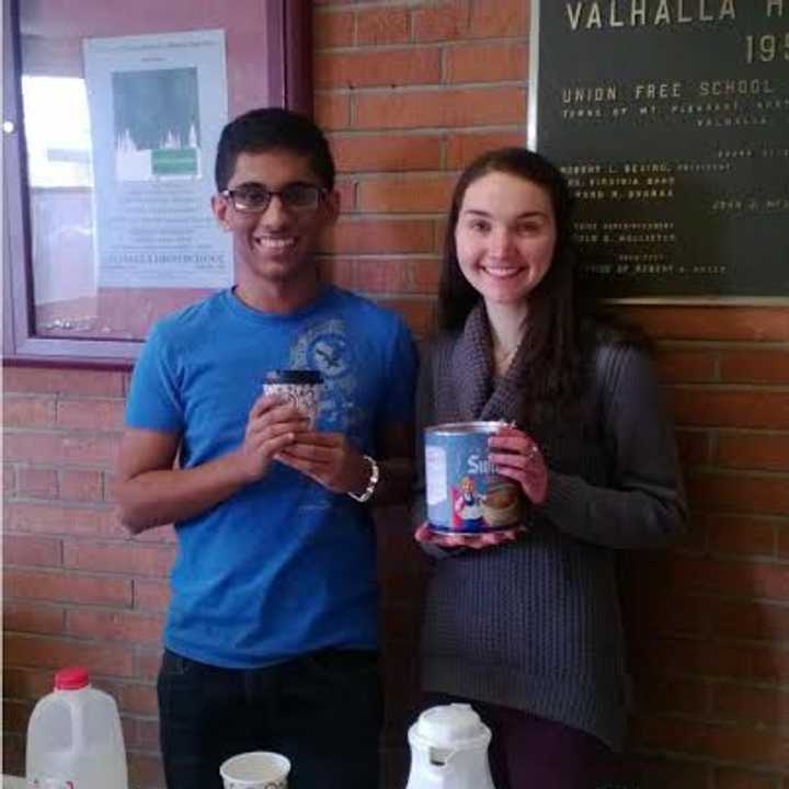 Junior John Philip and sophomore Kyra Hickey of the Environment Club at Valhalla High School.