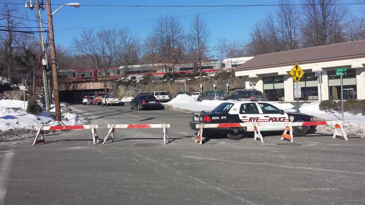 Police activity Friday morning at the Rye train station.