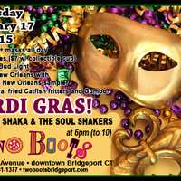 <p>Mardi Gras will be celebrated at Two Boots in Bridgeport.</p>