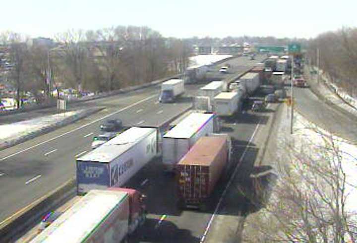 Traffic is jammed on southbound I-95 in Norwalk at Exit 16 for East Avenue.